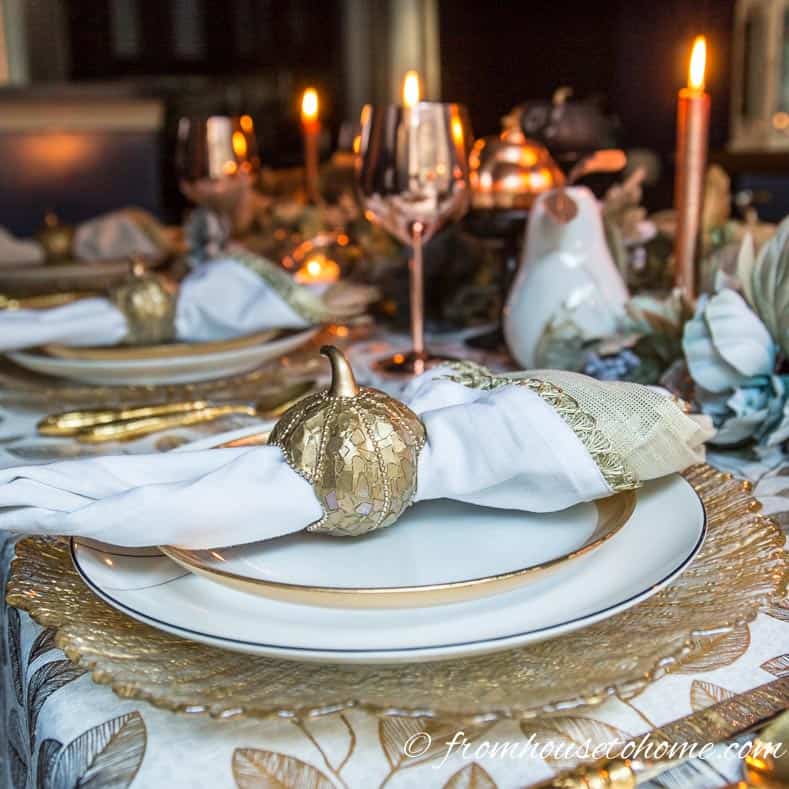 Beautiful Gold And Copper Fall Table Setting