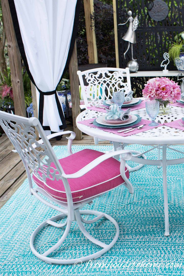 Aluminum patio furniture on a deck