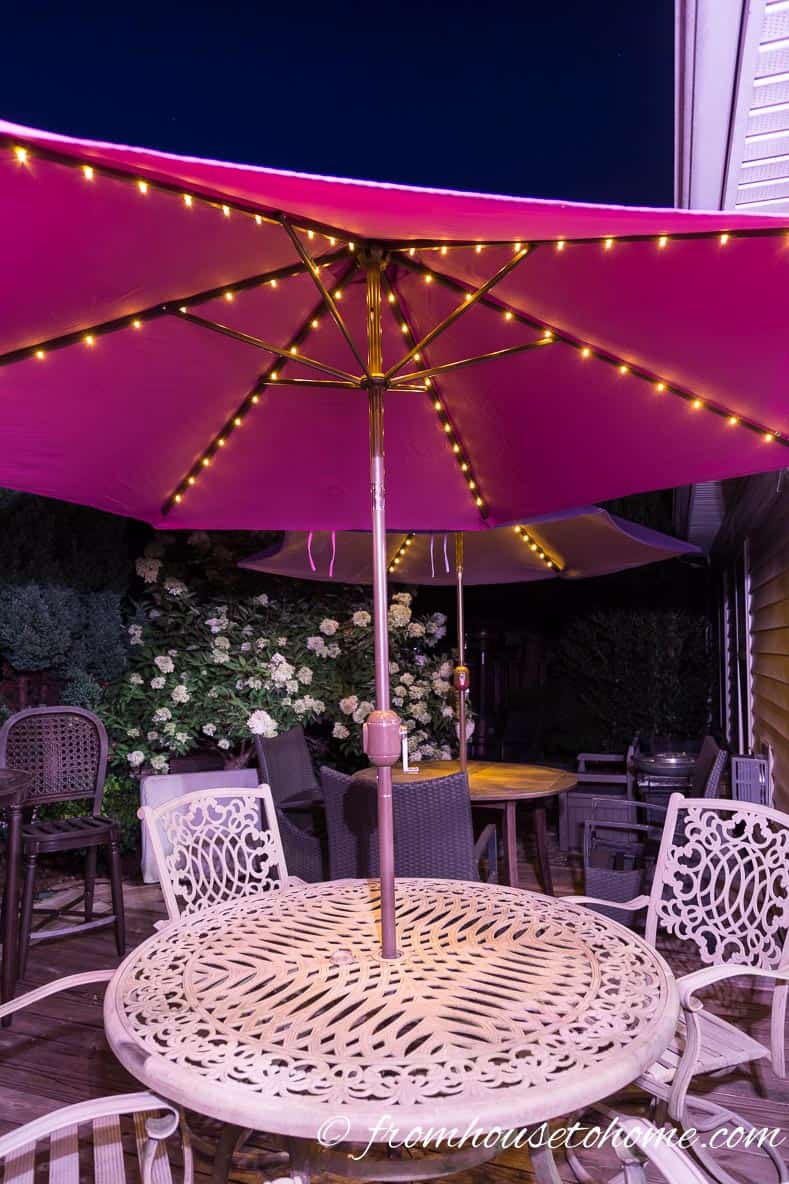Umbrella lighting is an easy way to add light to your deck or patio | 10 Beautiful Ways To Light Your Garden