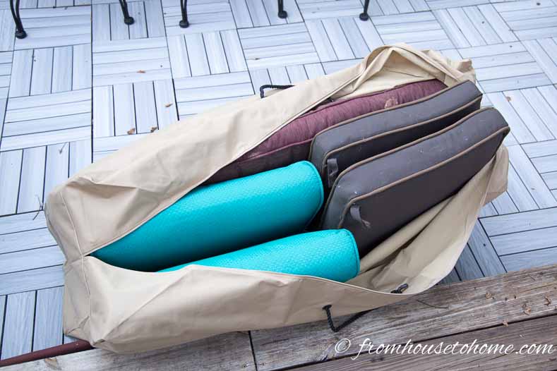 Cushions in a storage bag