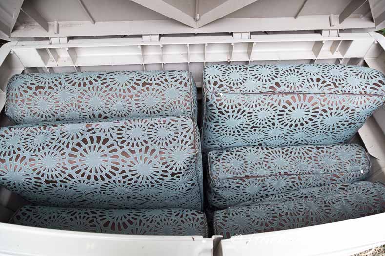 Cushions in storage box after winter with no spiders