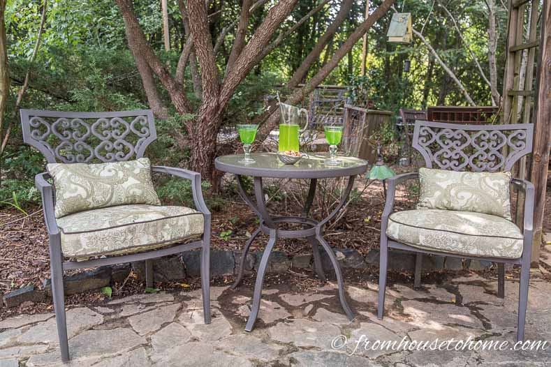 Side table and chairs on a small patio