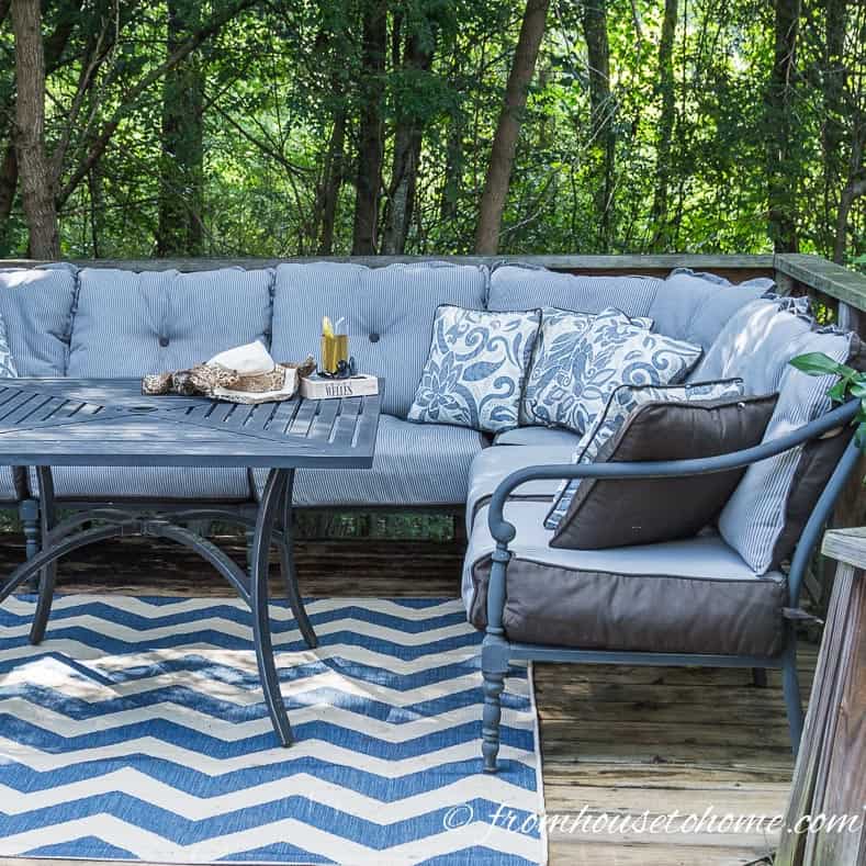 An outdoor sectional makes great use of space on a small deck