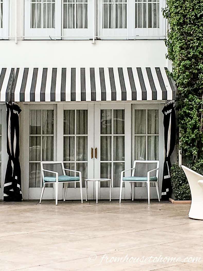 Black and white awning at the Beverley Hills Hilton