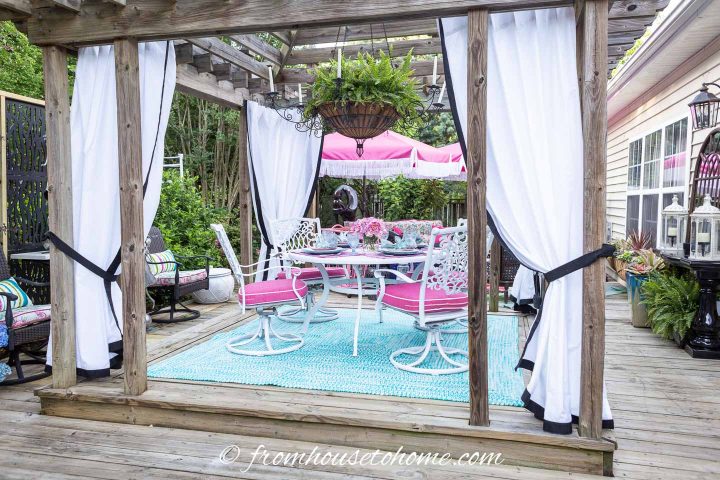 White curtains hung from a gazebo