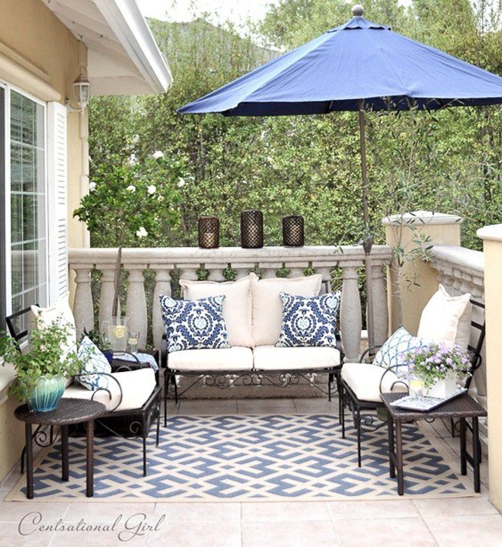 Blue and white patio from Centsational Style