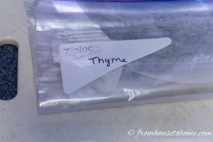 Ziploc bag with a label for the fresh herbs that are inside