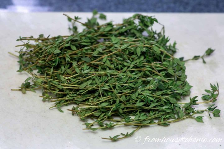 Fresh thyme on a cutting board