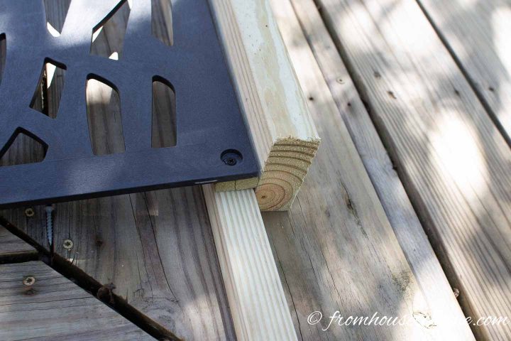 The decorative panel lined up against the 2" x 4" inner frame for the privacy screen