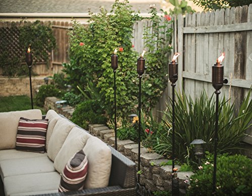 Tiki torches around the outside of a patio