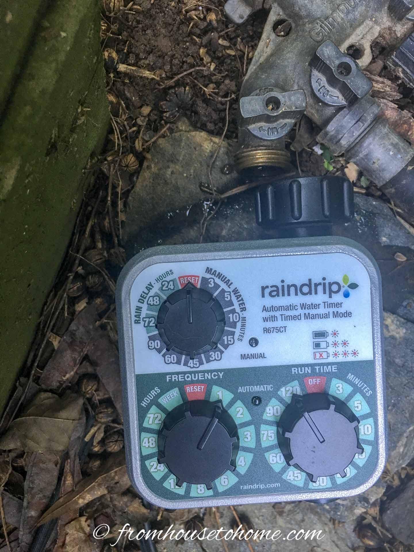 The watering system timer after it has been set