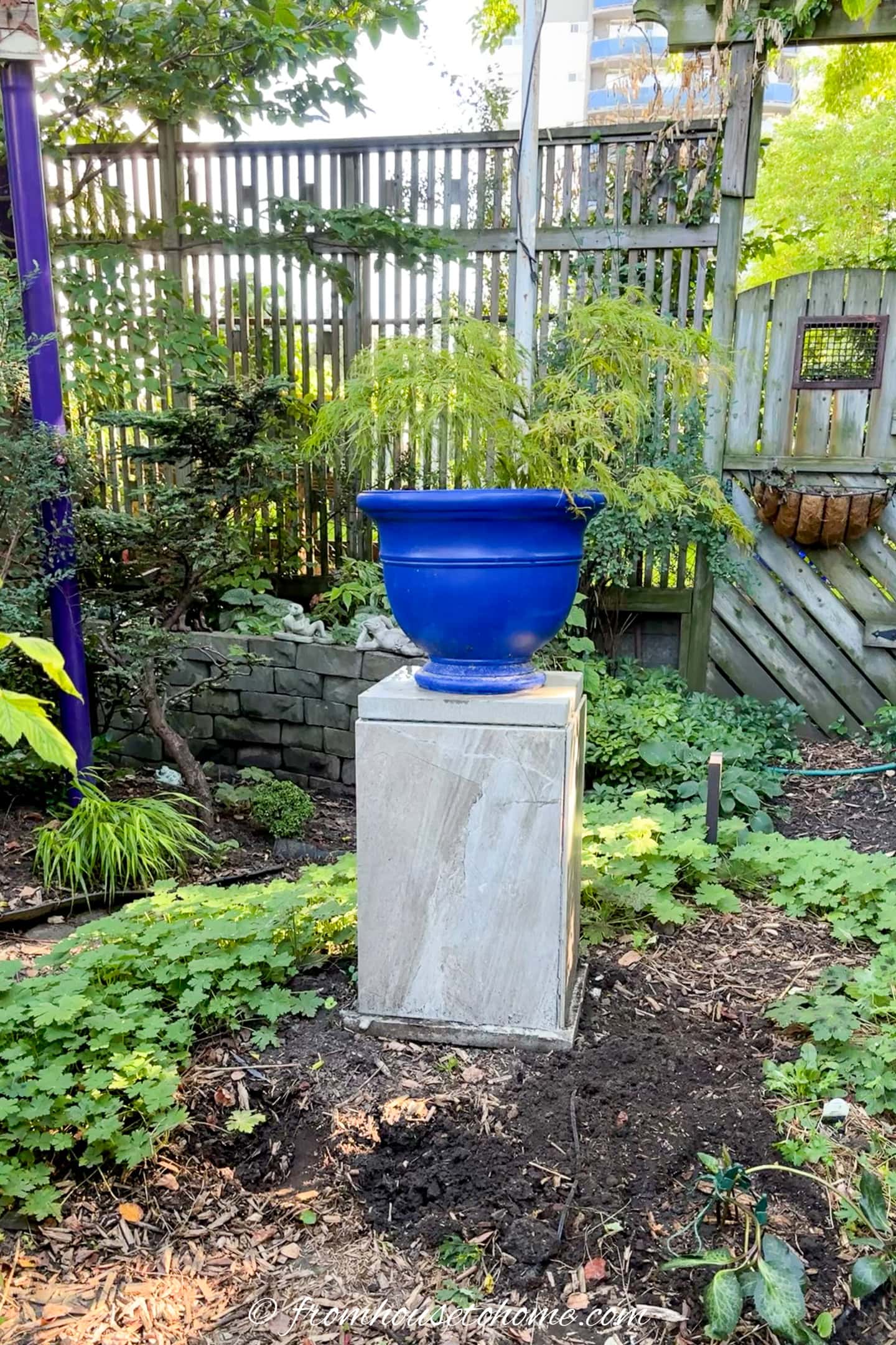 The DIY garden plinth with a planter on top