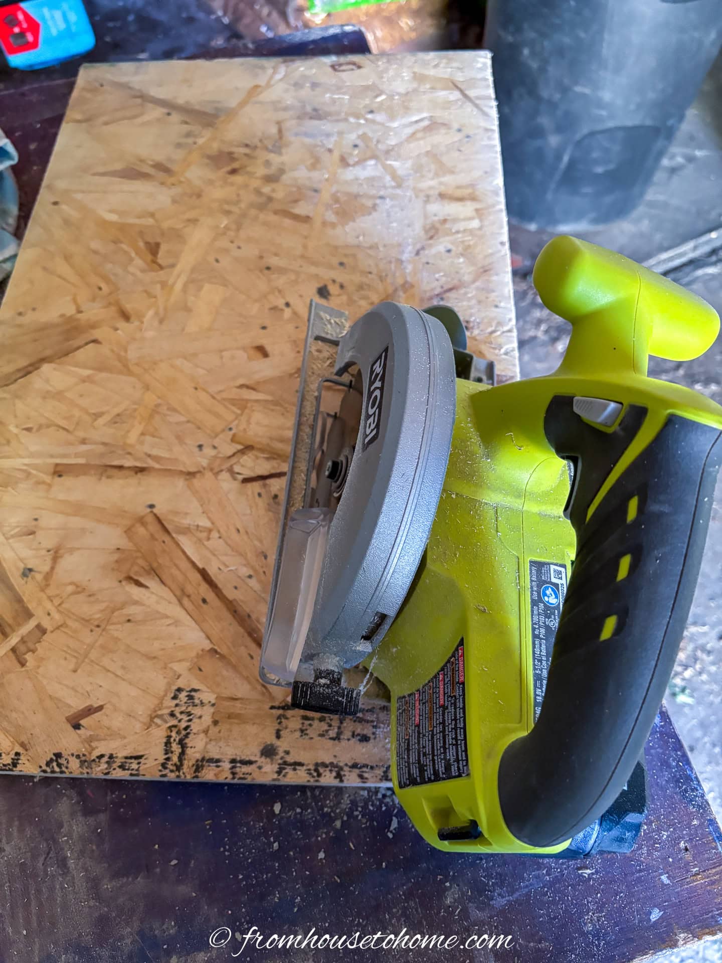a piece of outdoor plywood with a cordless circular saw