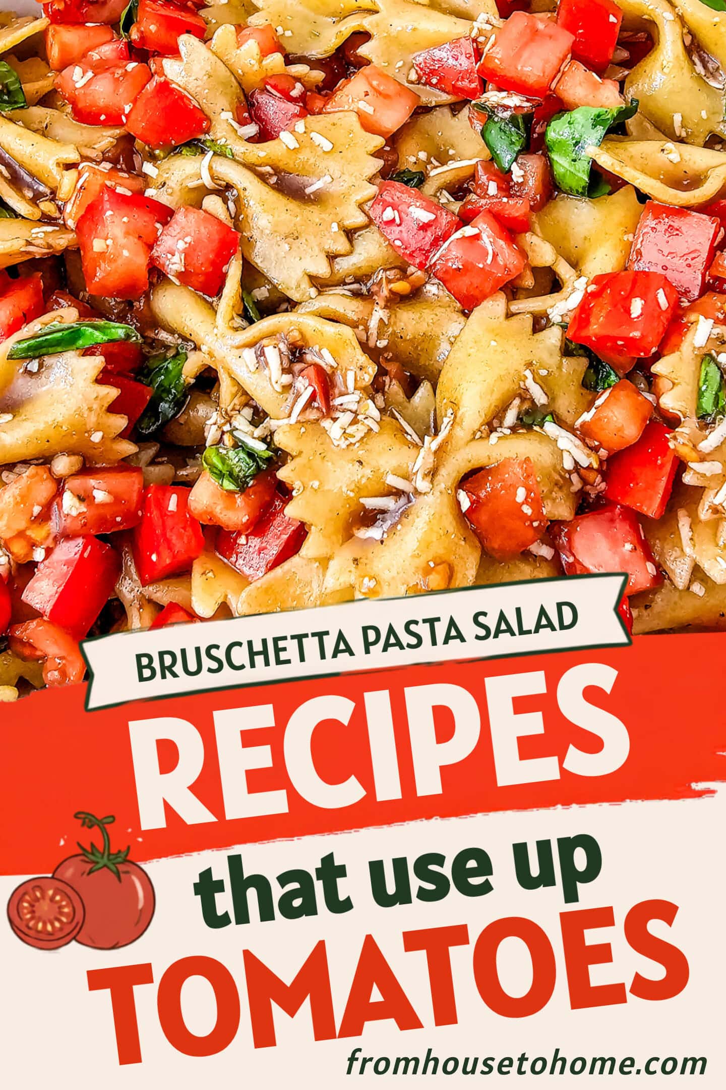 Close up of bruschetta pasta salad
