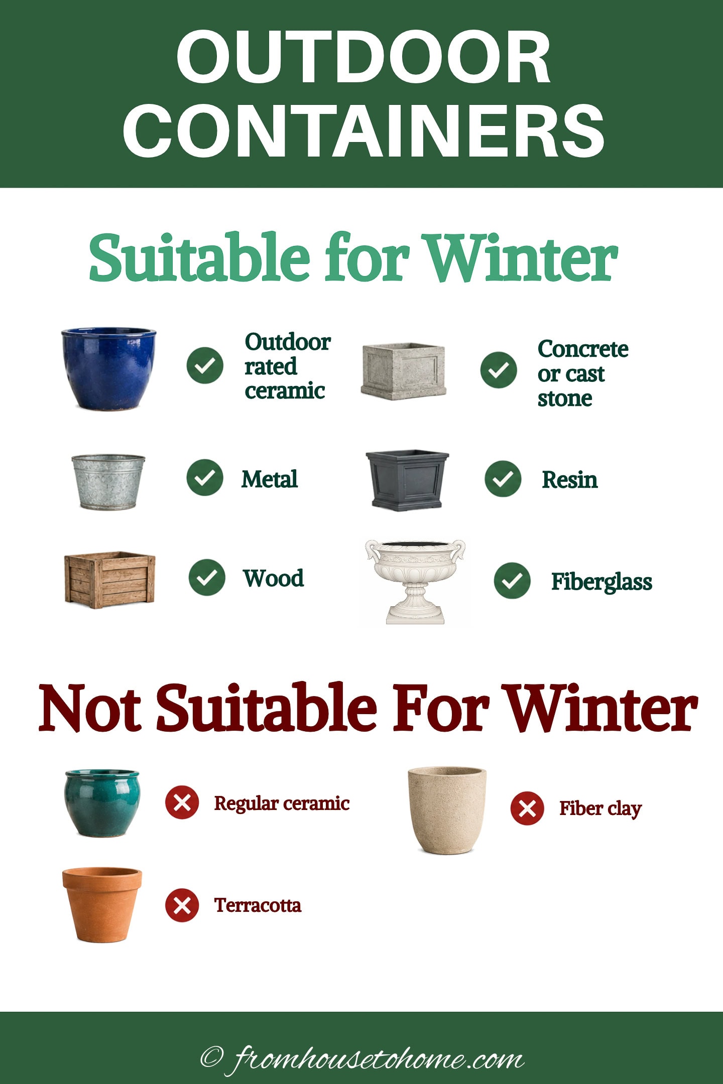 Containers that are suitable and not suitable for winter