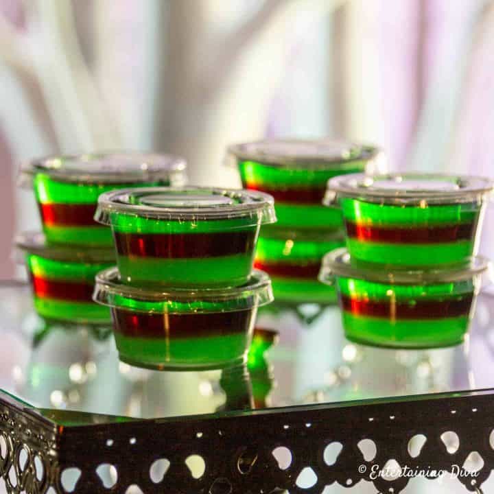 Purple and green layered jello shots
