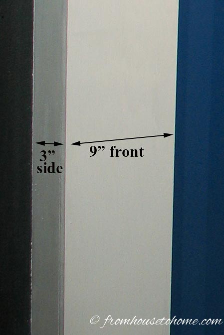 Close up of the fireplace surround column and its measurements