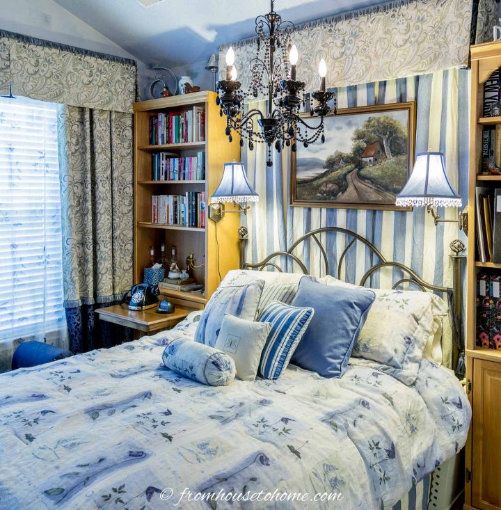 guest bedroom with many patterns