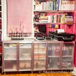 IKEA Cabinet Wall Unit With Frosted Glass Doors and Aluminum Flashing Countertop