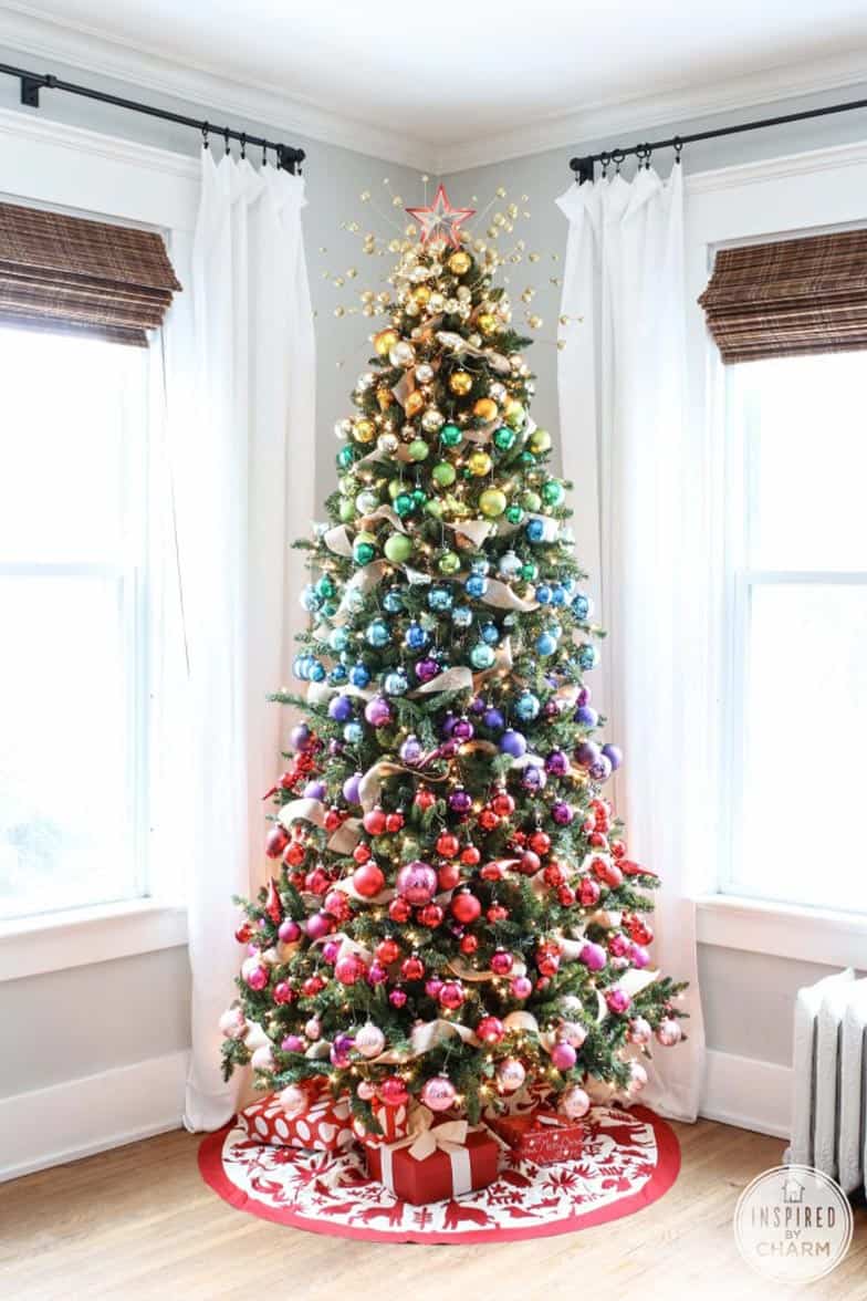 Rainbow Ombre Christmas tree by inspiredbycharm.com | How To Decorate a Beautiful Christmas Tree