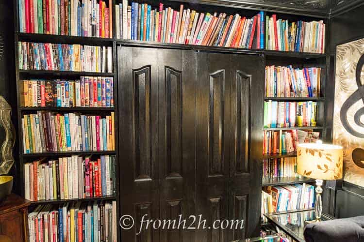 The closet doors were moved to be even with the edge of the bookshelves | The Making of a Library - A Home Office Makeover
