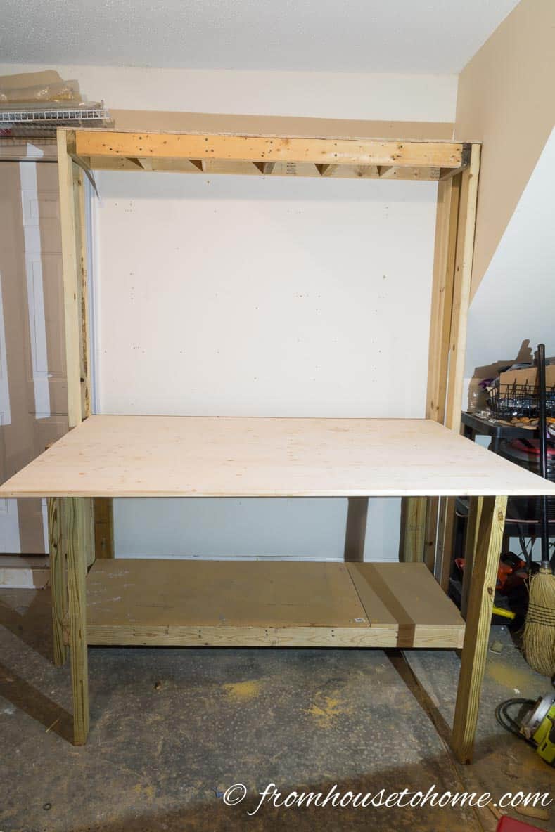 Workbench with top raised | How To Build a Fold Down Workbench in a Day