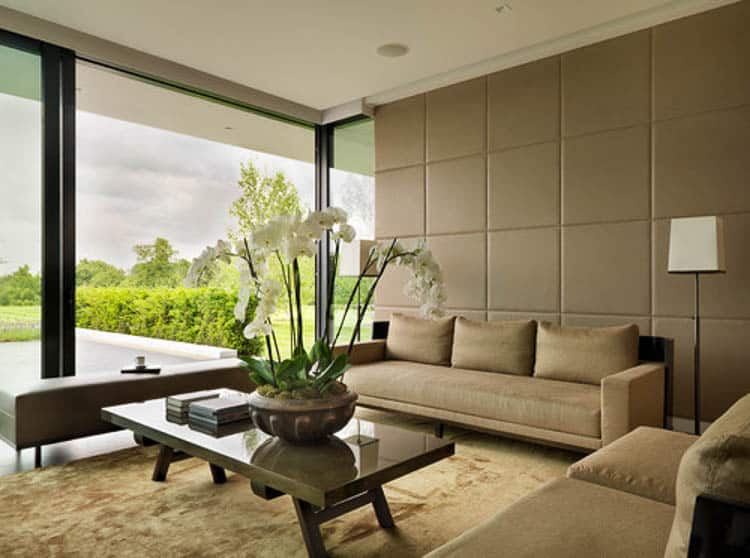 Fabric panels on the walls in a living room