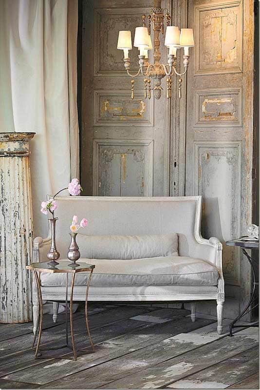 Metallic paint and moldings in a vintage sitting area