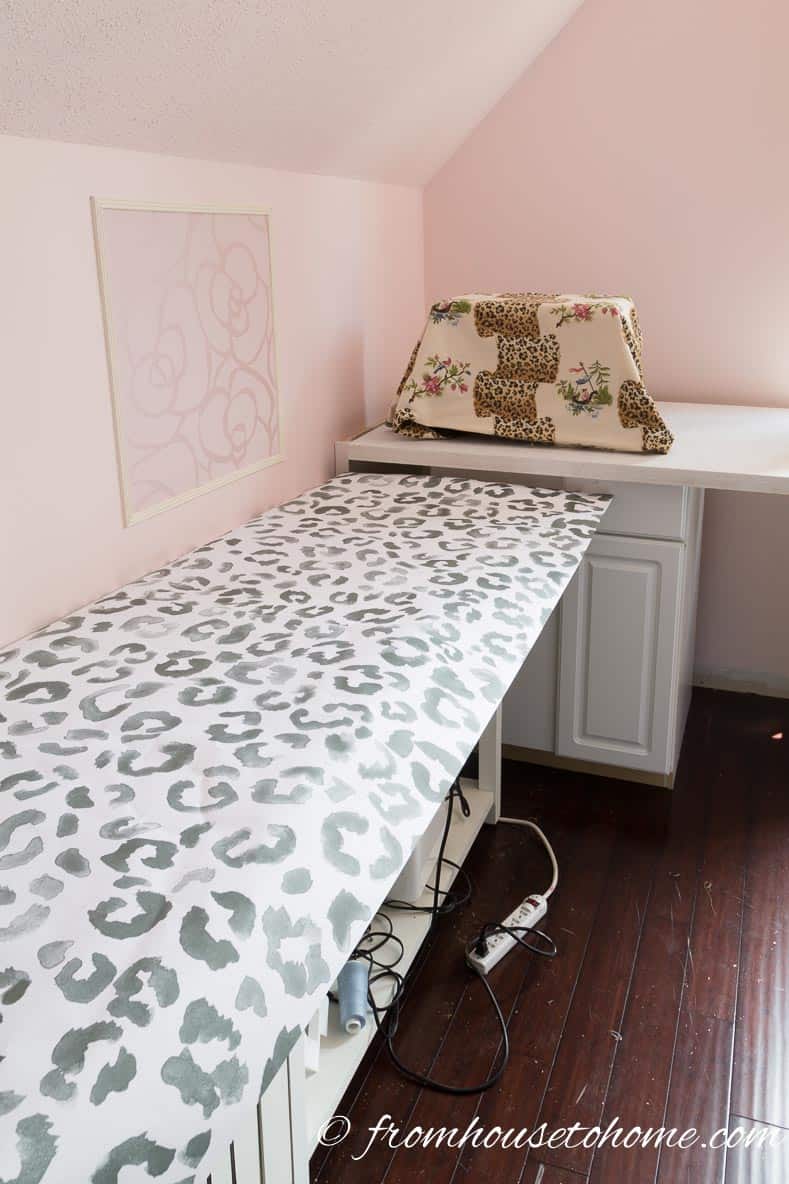 The leopard print wallpaper option | How To Update A Countertop Without Spending A Lot Of Money
