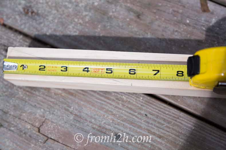 Measure half way between the end and the 15 degree mark | DIY Fabric Storage Ladder