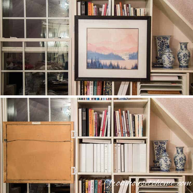 How To Hang Art On a Bookcase And Still Have Access To The Books