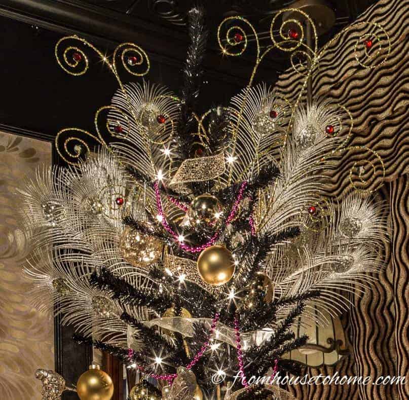 Add tree picks | Looking for some glam gold Christmas tree ideas with a splash of pink? Learn how to decorate a Kate Spade inspired Christmas tree with these step-by-step instructions (and sources).