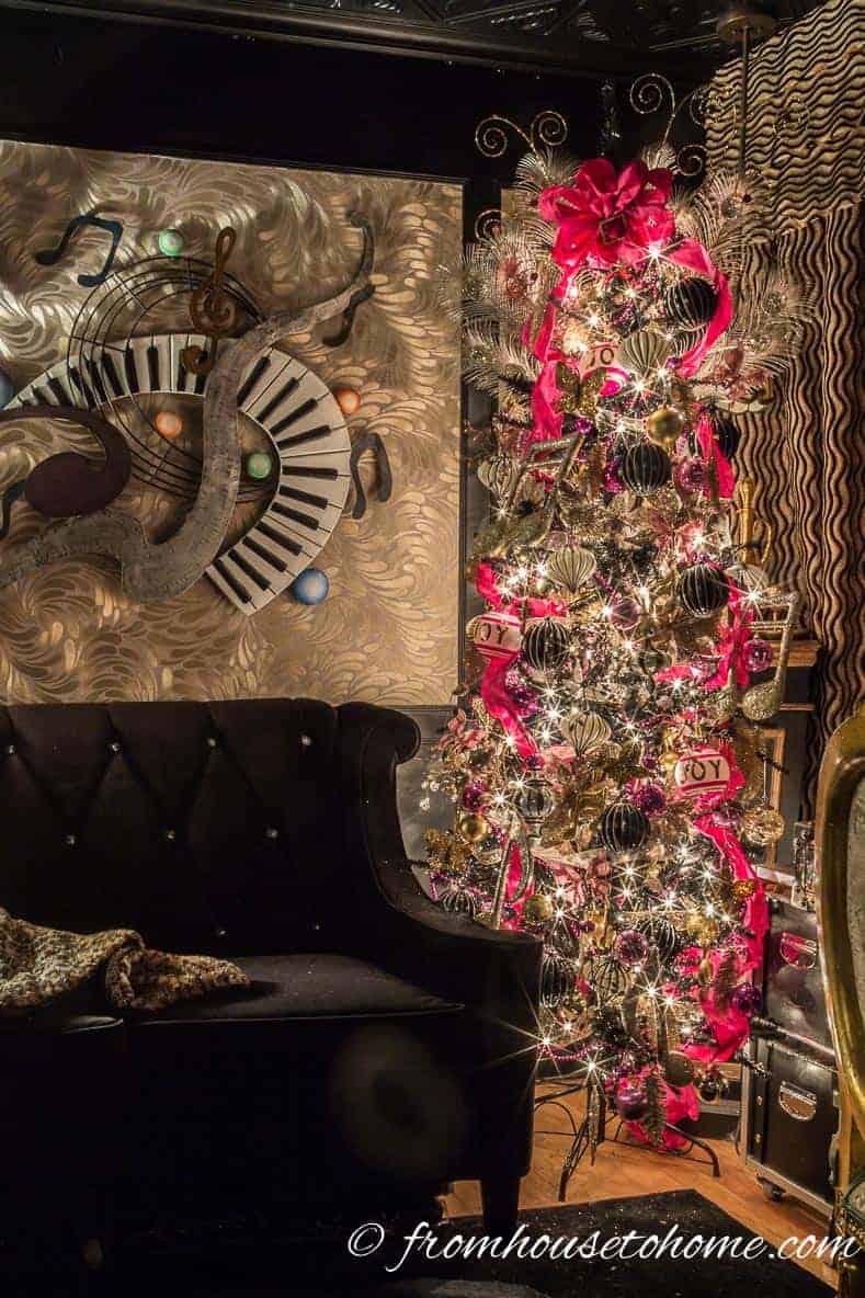 Kate Spade Inspired Christmas Tree | Looking for some glam gold Christmas tree ideas with a splash of pink? Learn how to decorate a Kate Spade inspired Christmas tree with these step-by-step instructions (and sources).