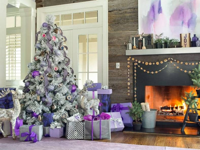 White and purple Christmas tree, via hgtv.com