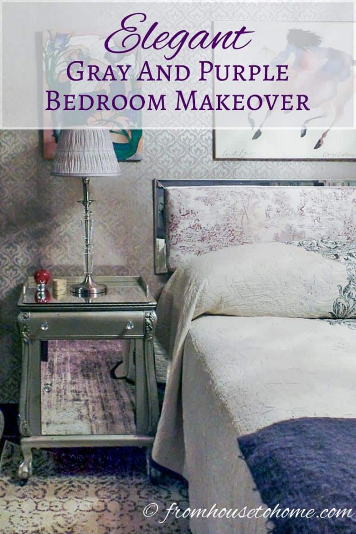 Elegant gray and purple bedroom makeover