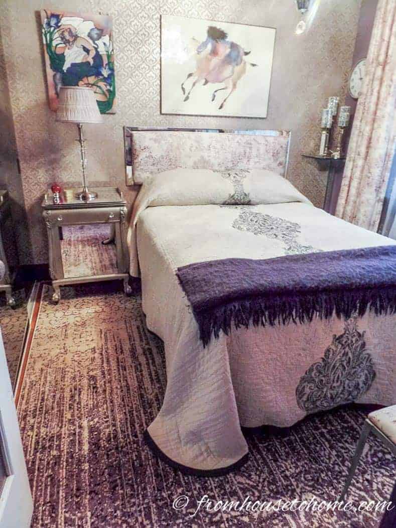 The finished gray and purple bedroom