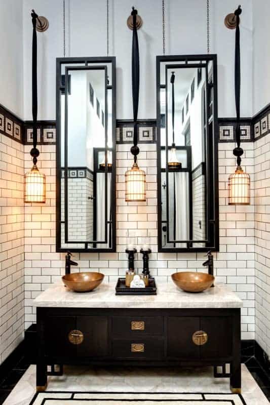 Black and white bathroom in the Siam Hotel in Thailand