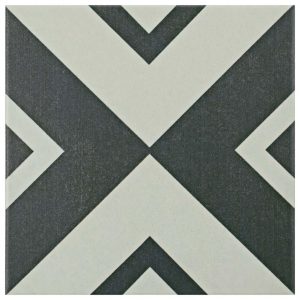single floor tile with a black and white triangular pattern