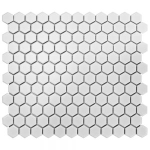 White hexagonal mosaic tiles
