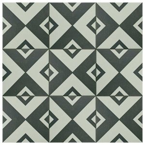9 black and white tiles with a triangular design 