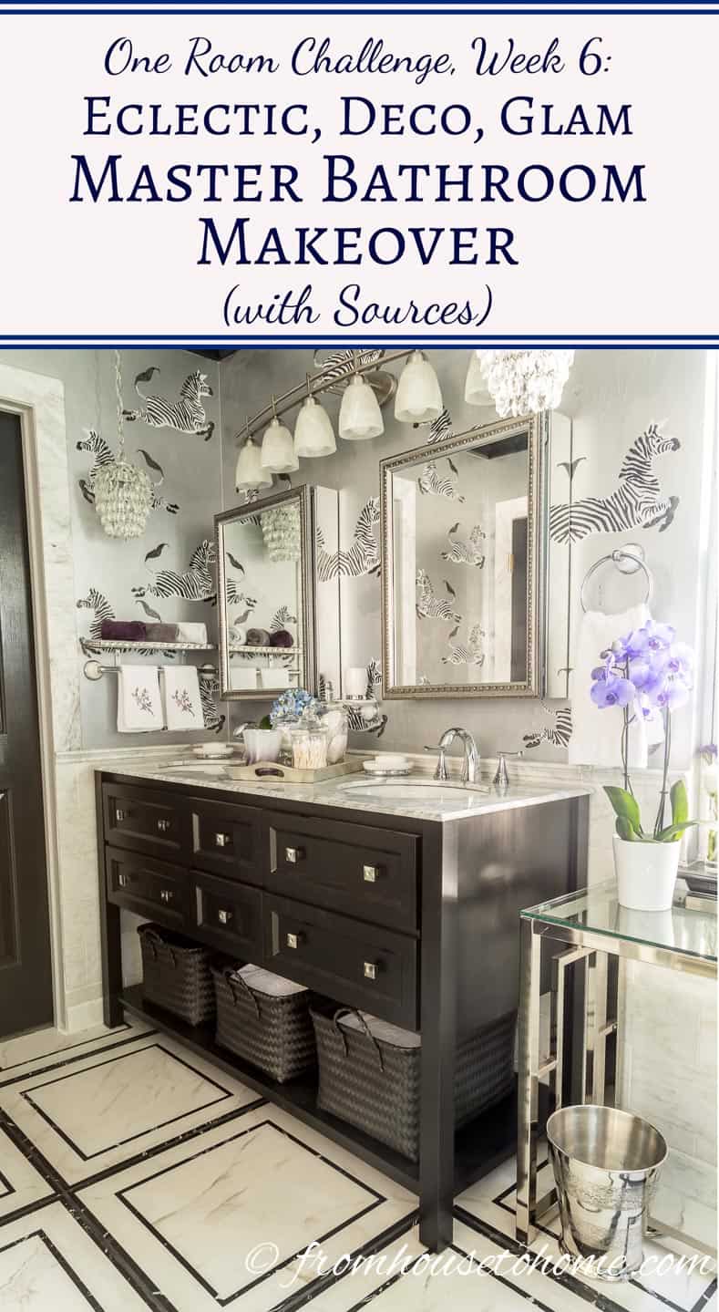One Room Challenge Week 6: Glam Master Bathroom Makeover | If you are looking for bathroom redecorating ideas, this eclectic, deco, glam master bathroom makeover will provide lots of inspiration and product sources.