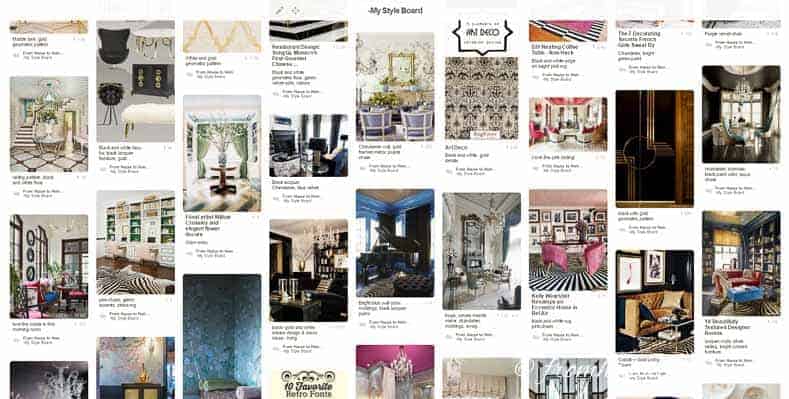 Pinterest board with different interior design style pictures