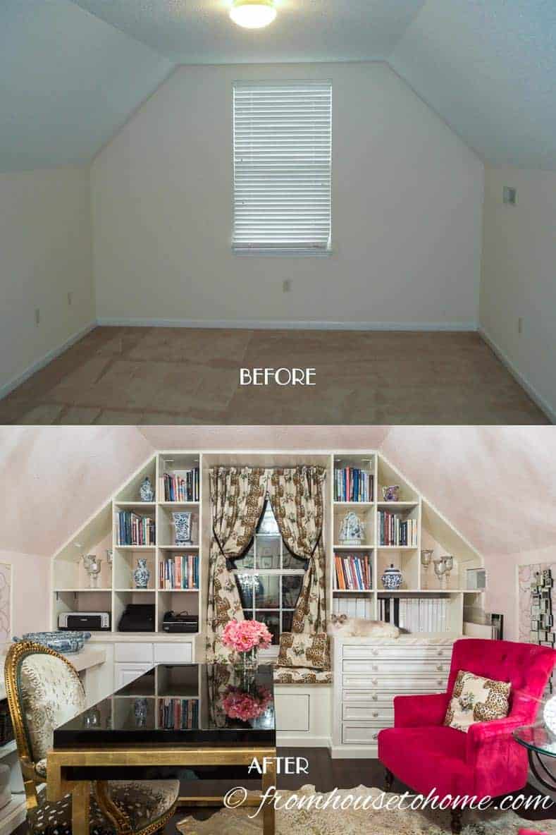 Before and After of a builder grade home office makeover