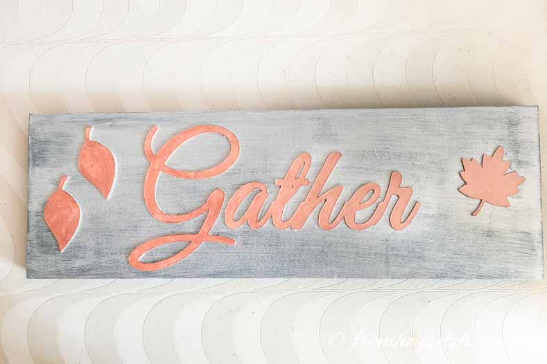 "Gather" sign made with a Cricut machine