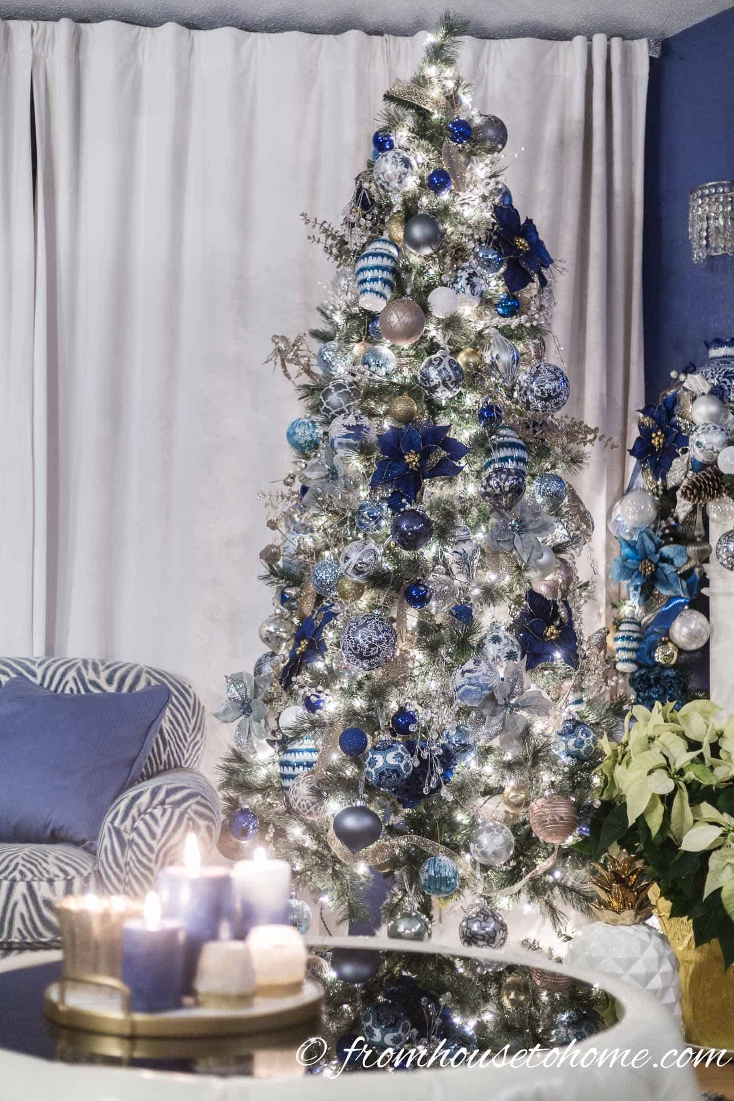 Blue, white and gold Christmas tree