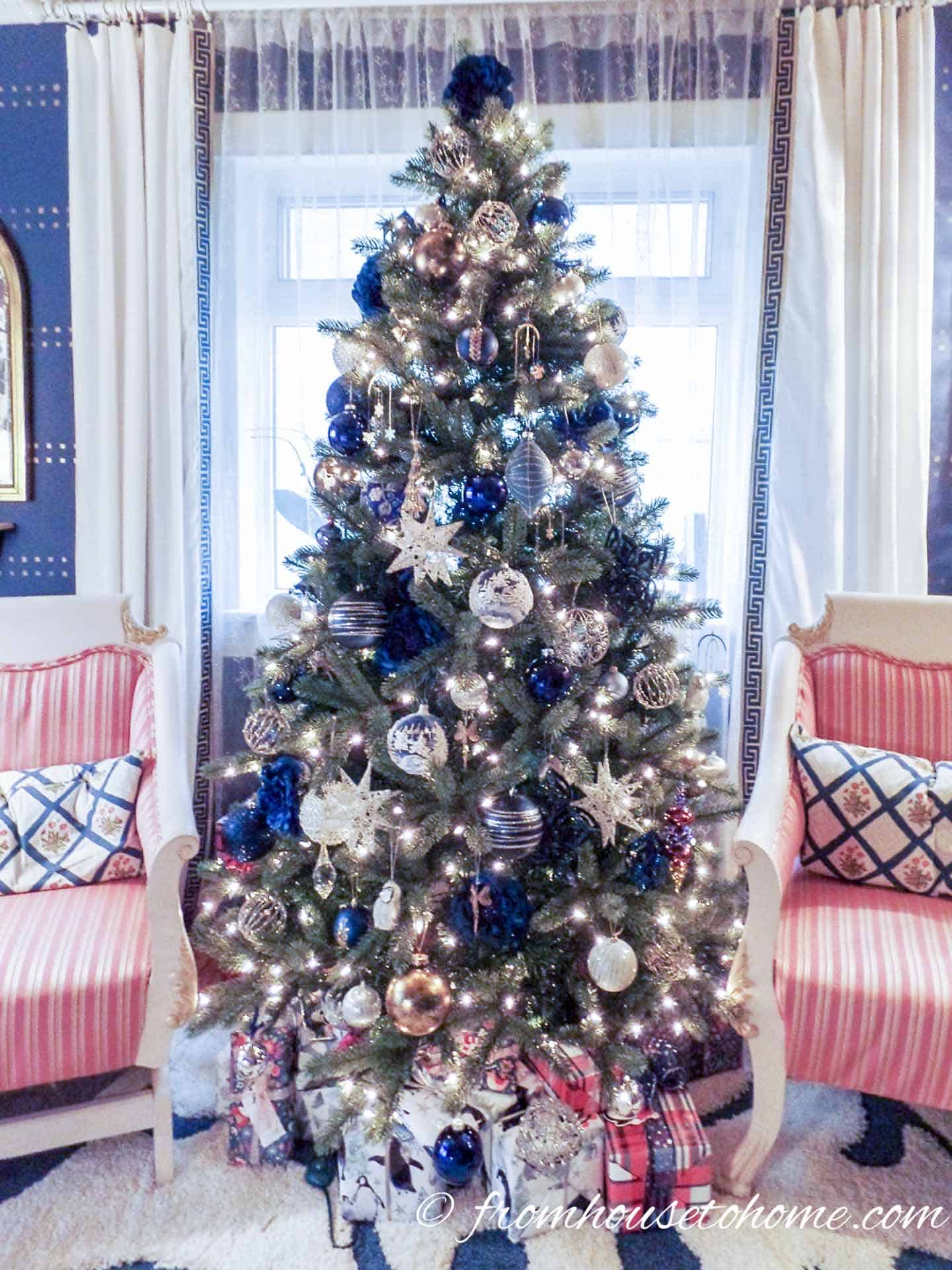 Navy blue and white Christmas tree