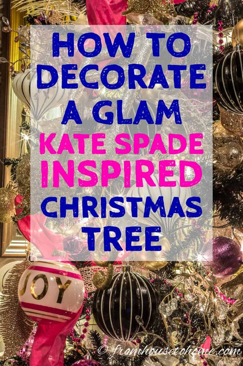 Looking for some glam gold Christmas tree ideas with a splash of pink? Learn how to decorate a Kate Spade inspired Christmas tree with these step-by-step instructions (and sources).