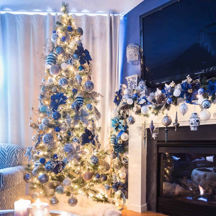 blue and white christmas tree