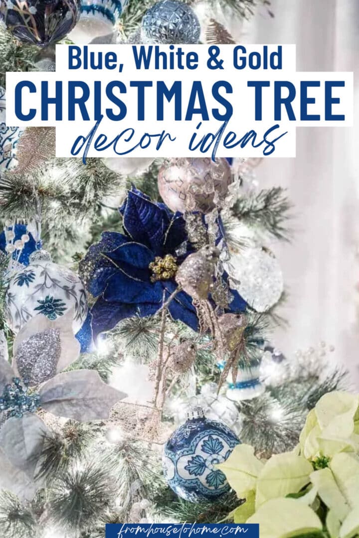 Elegant blue white and gold christmas tree decor