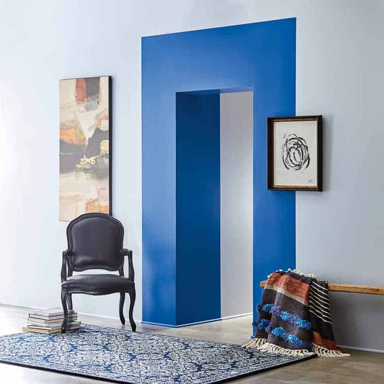 A door frame painted with Valspar "Vivid Blue" at Lowes or "Blueprint" at Ace Hardware